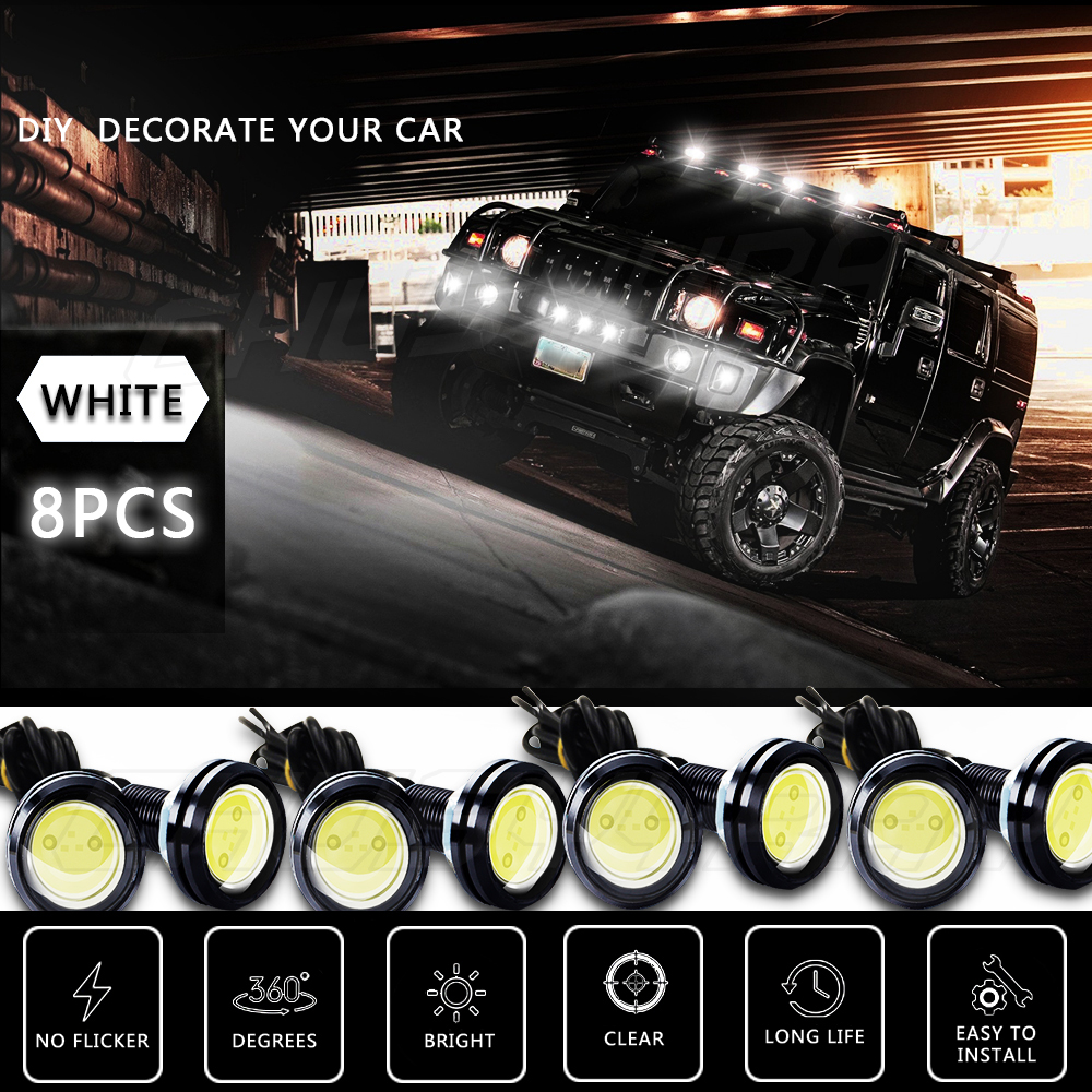 Universal 8pcs White Eagle Eye LED Fog DRL Daytime Running Light For Car Motorcycle